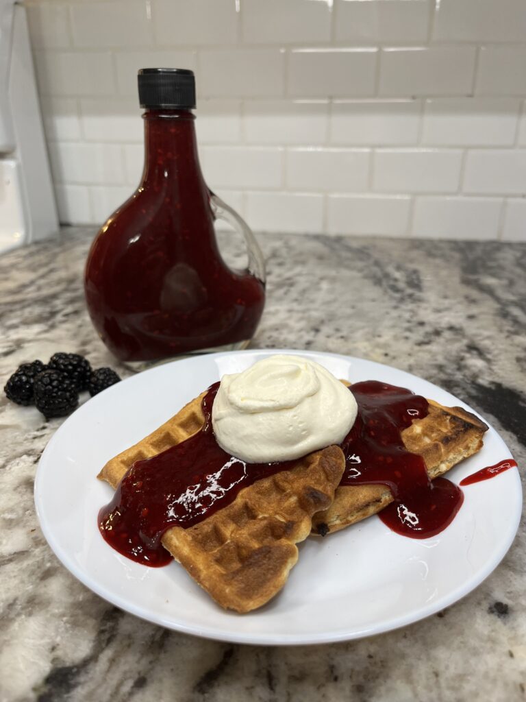 Cornabys Blackberry syrup on a waffle