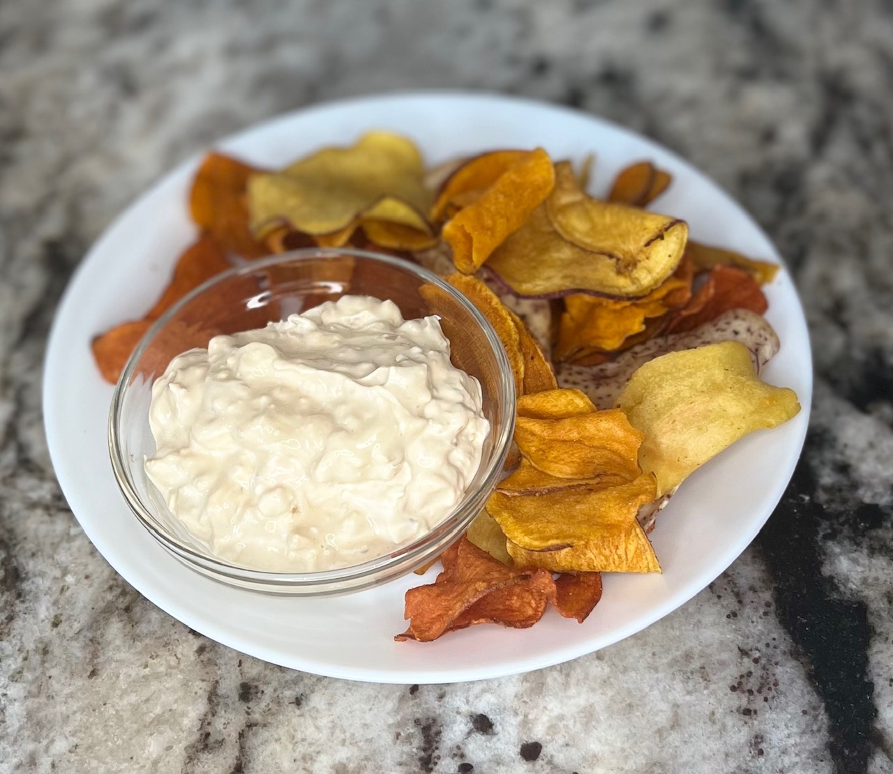 Onion dip recipe with veggie chips